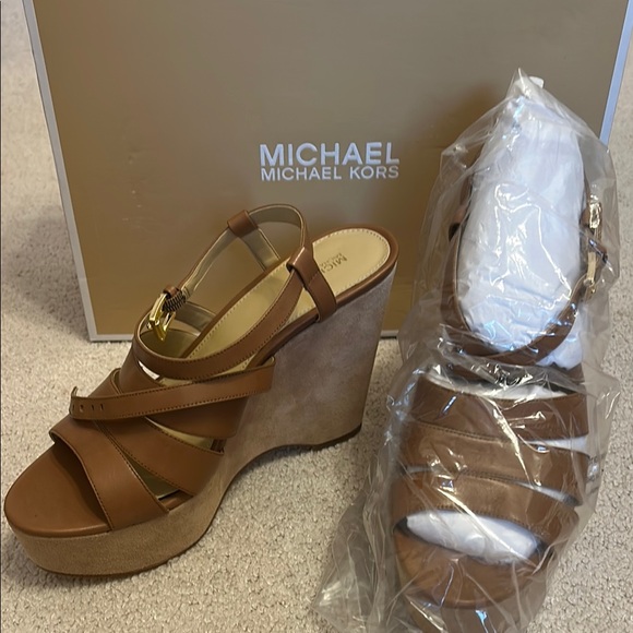 Michael Kors Shoes - Michael Kors Brown Leather Wedge Sandals